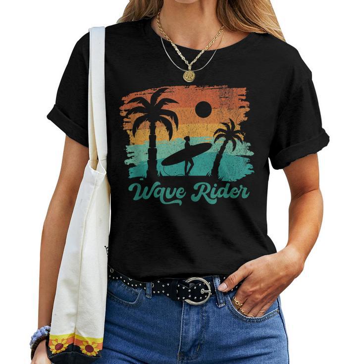 Woman Surfing Beach Wave Rider Retro Vintage Sunset Cute Women T-shirt