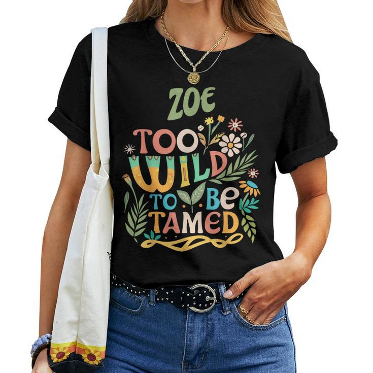 Zoe Name Cute Retro Girls Wildflower Zoe Name Women T-shirt