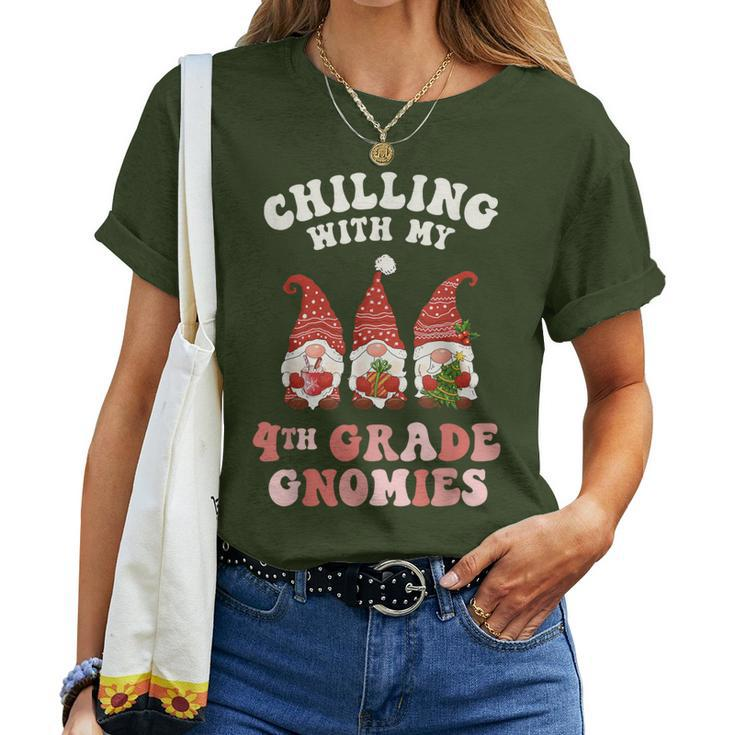 4Th Grade Teacher Christmas Chilling With My Gnomies Fourth Women T-shirt