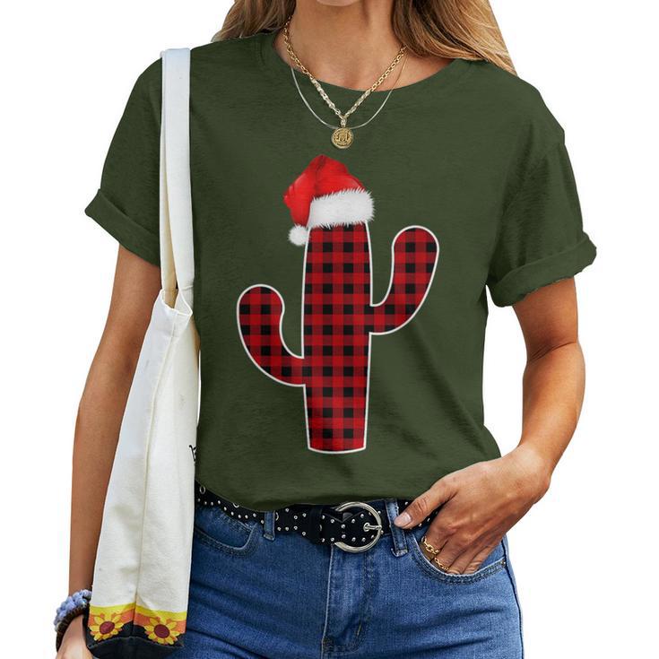 Cactus Christmas Pajamas Family Red Plaid Buffalo Women T-shirt