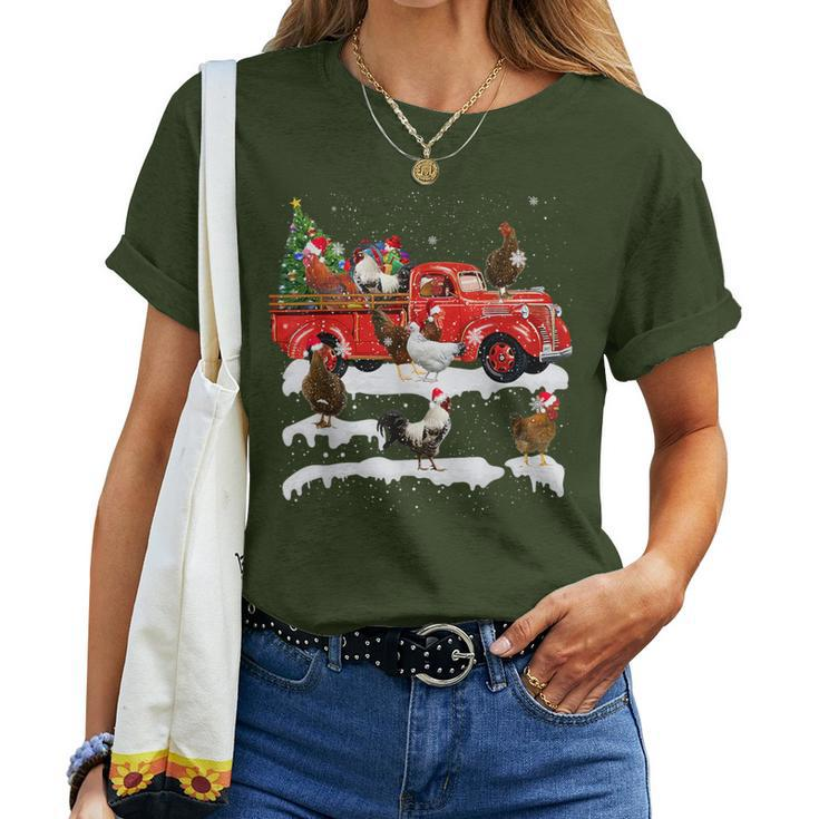 Chicken Riding Red Truck Merry Christmas Farmer X-Mas Ugly Women T-shirt