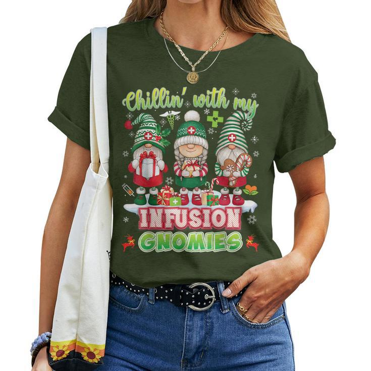 Chillin With My Infusion Gnomies Nurse Christmas Gnomes Xmas Women T-shirt