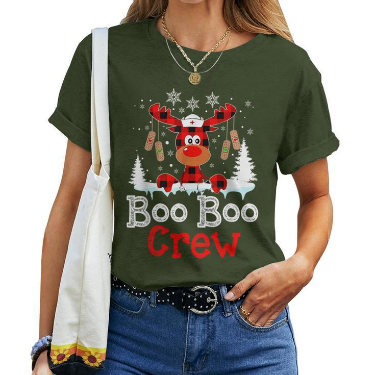 Christmas Boo Boo Crew Reindeer Nurse Buffalo Plaid Nurse Women T-shirt