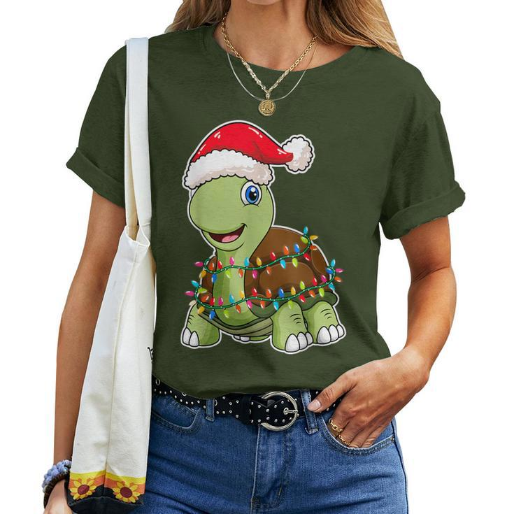 Christmas Lights Turtle Wearing Xmas Hat Sea Turtle Lover Women T-shirt