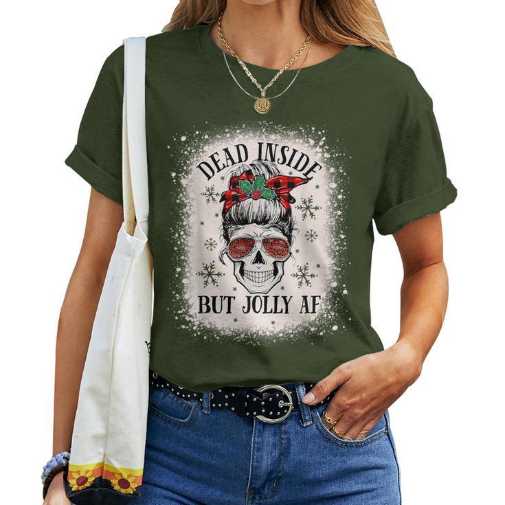 Christmas Messy Bun Skull Dead Inside But Jolly Af Women T-shirt