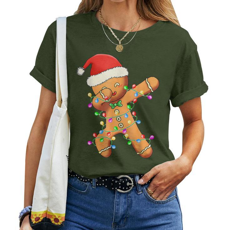 Dabbing Gingerbread For Boy Girl Christmas Tree Light Women T-shirt