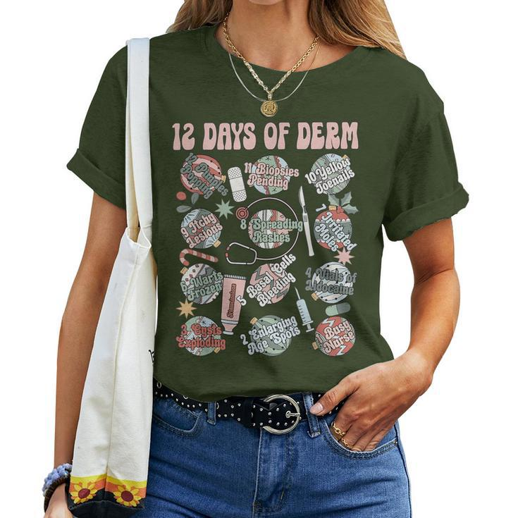 Dermatology Nurse Christmas 12 Days Of Derm Women T-shirt