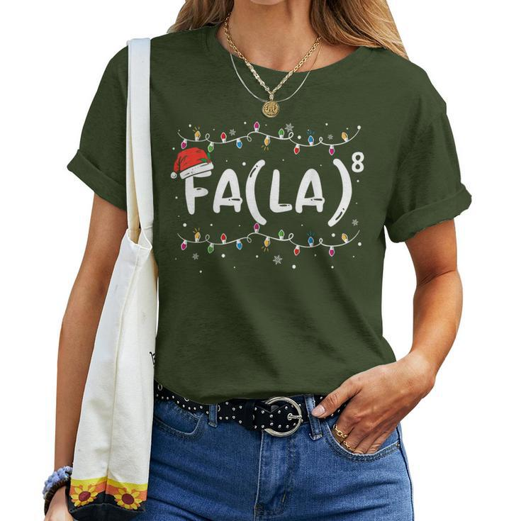 Fa La 8 Christmas Math Teacher Santa Hat Xmas Pajamas Women T-shirt