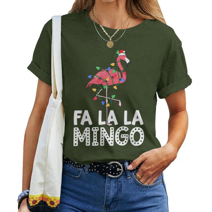 Fa La La Mingo Flamingo Christmas Pink Plaid Women Women T-shirt - Monsterry