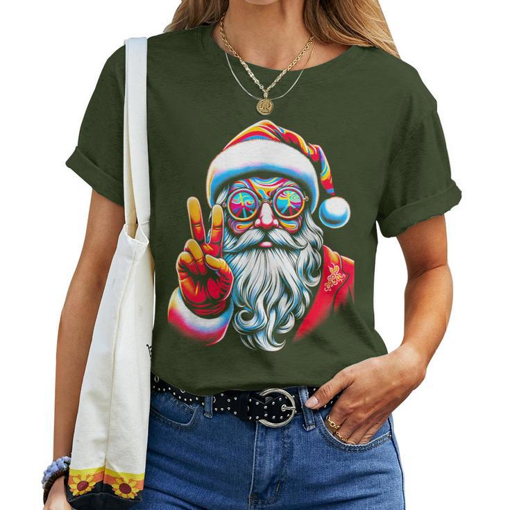 Hippie Santa Claus Peace Groovy Retro 70S Christmas Women T-shirt