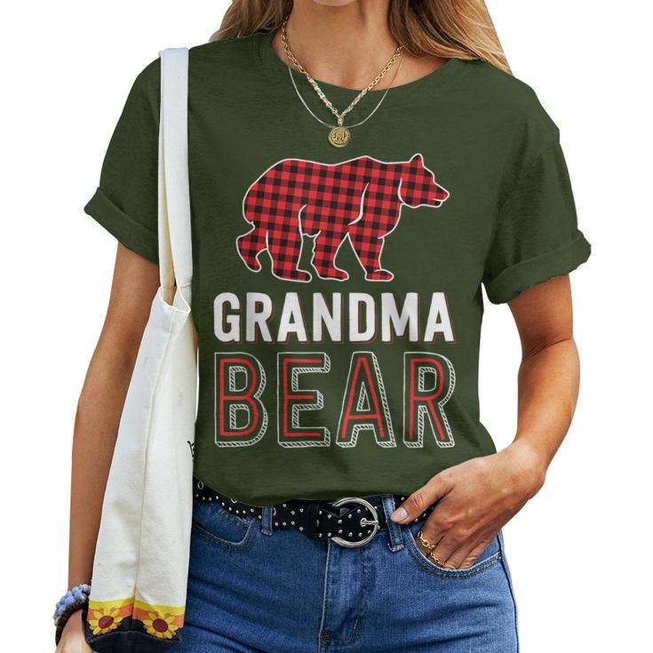 Grandma Bear Red Buffalo Plaid Matching Family Christmas Women T-shirt