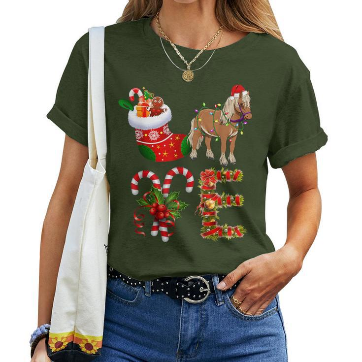 Horse Christmas Lights Led Santa Hat Christmas Women T-shirt