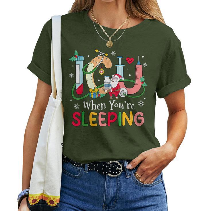 Icu When Your're Sleeping Christmas Icu Nurse Crew Womens Women T-shirt