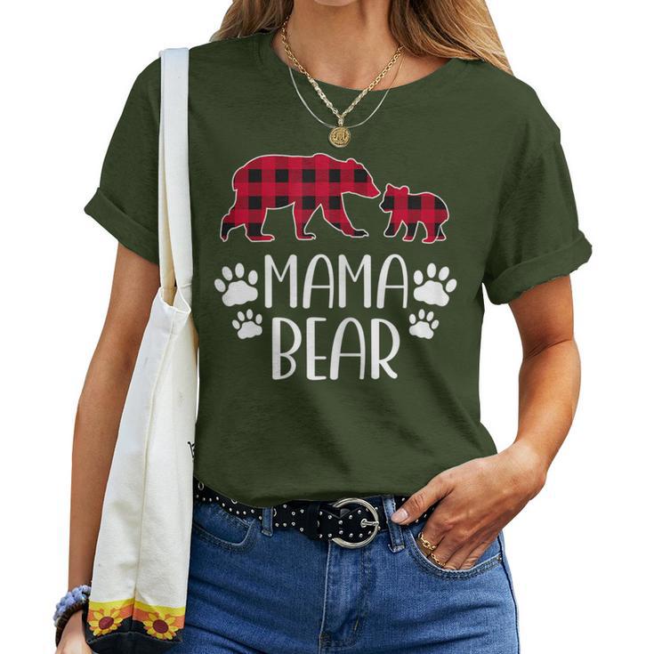 Mama Bear Christmas Pajama Red Buffalo Plaid Mother's Day Women T-shirt