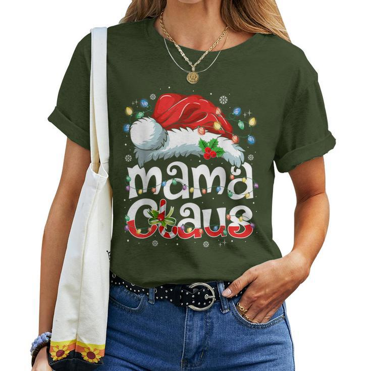 Mama Claus Christmas Lights Santa Hat Pajama Family Matching Women T-shirt