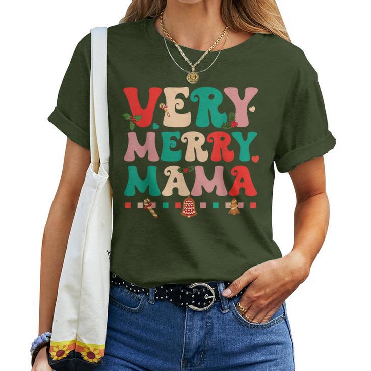 Very Merry Mama Christmas Happy Holiday Noel Tree Family Women T-shirt