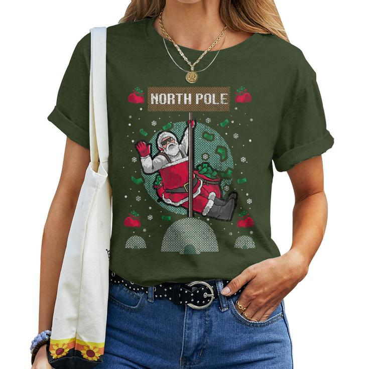 North Pole Dancer Pole Dancing Santa Claus Ugly Christmas Women T-shirt