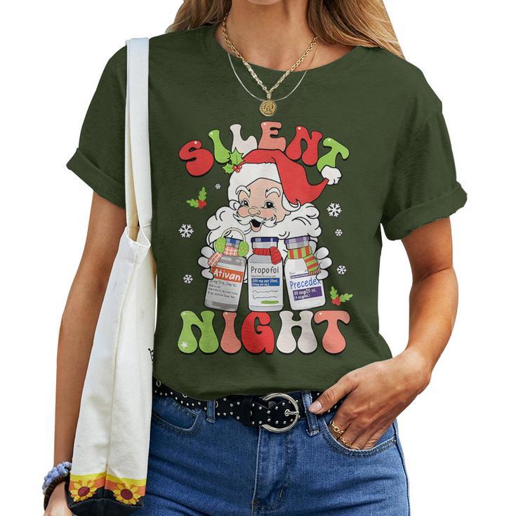 Retro Silent Night Icu Nurse Christmas Intensive Care Unit Women T-shirt