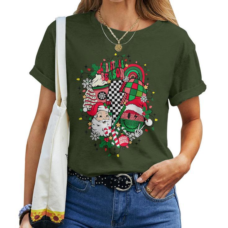 Retro Vintage Groovy Merry Christmas With Santa Claus Women T-shirt