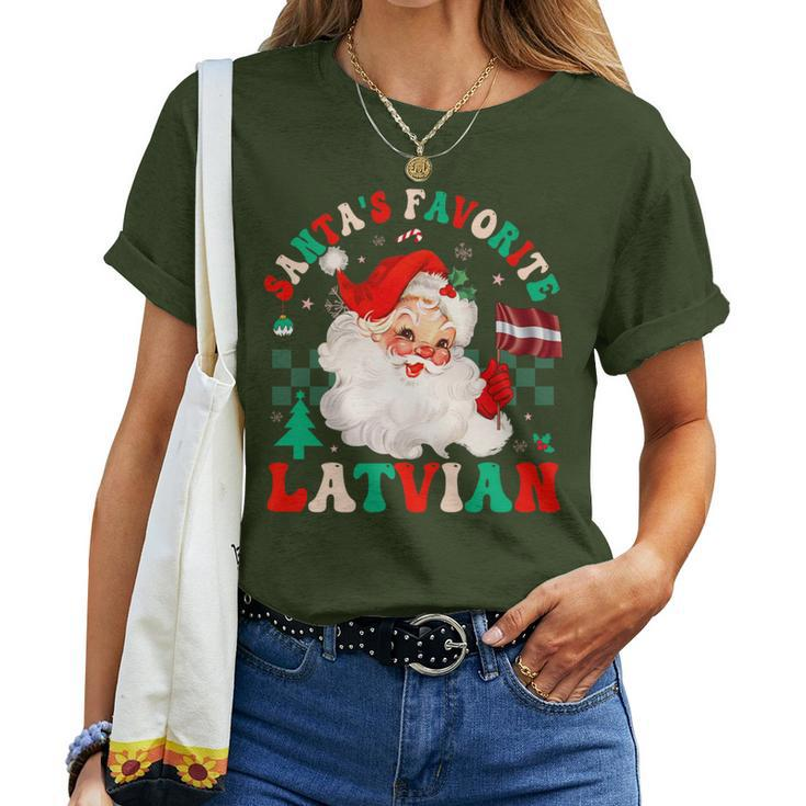 Santa's Favorite Latvian Groovy Latvia Christmas Women T-shirt