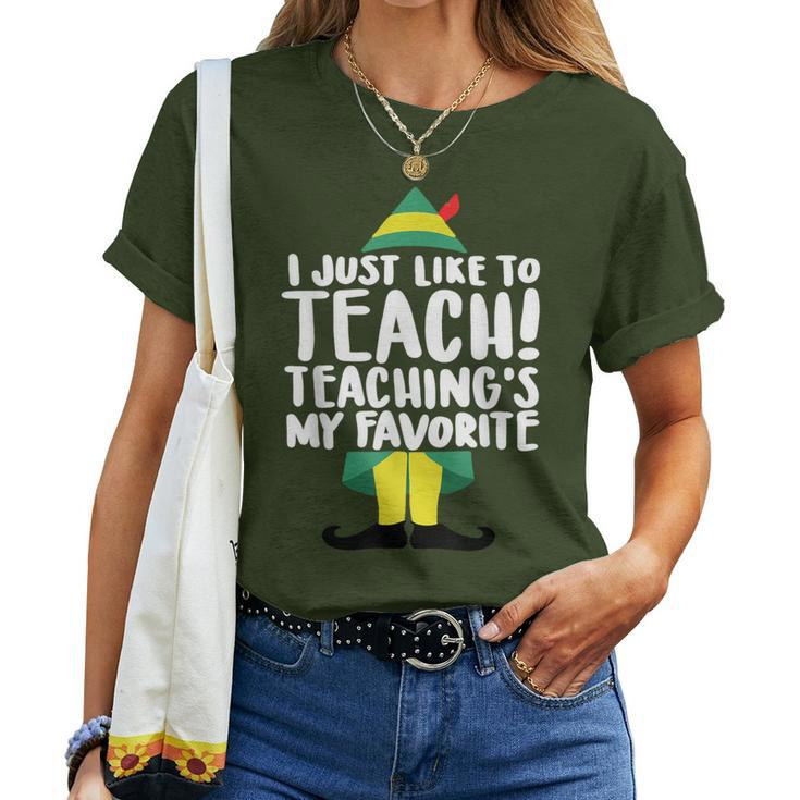 Teacher Elf Christmas I Just Like To Teach Teacher Women T-shirt