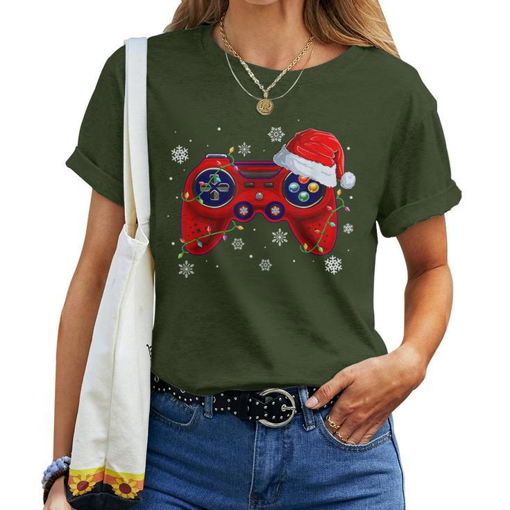 Video Game Controller Christmas Santa Hat Gamer Boys Girls Women T-shirt