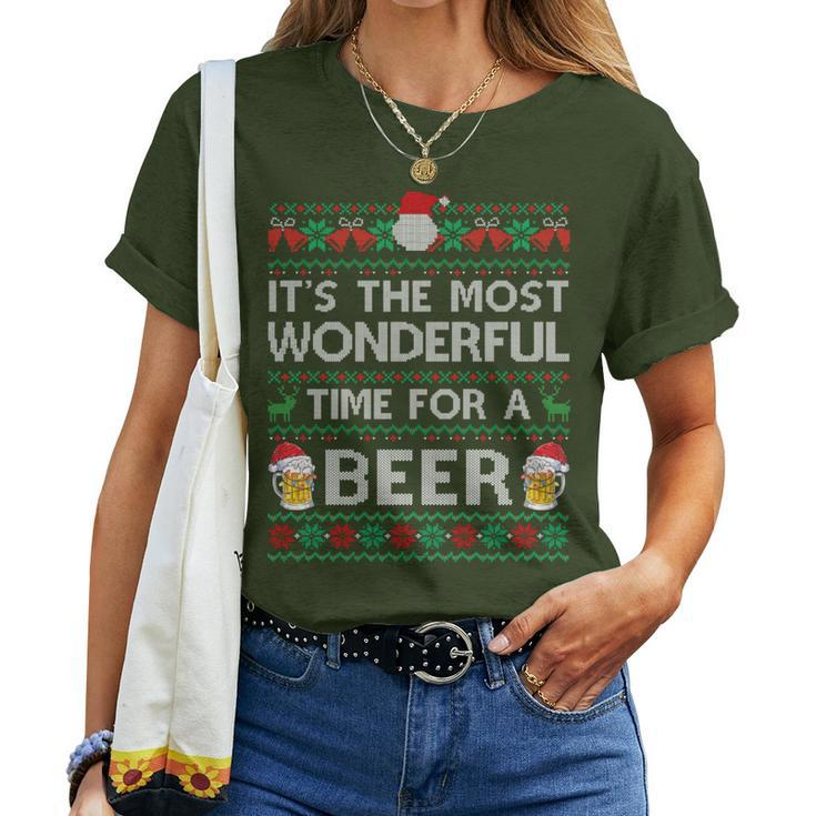 Xmas Wonderful Time For A Beer Ugly Christmas Sweaters Women T-shirt