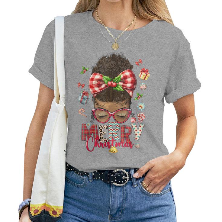 Merry Christmas Messy Bun Black African American Women T-shirt