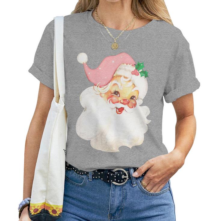 Pink Santa For Girls Christmas Retro Holiday Vintage Women T-shirt