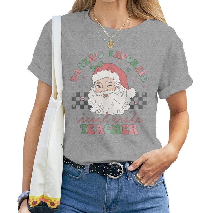 Retro Santa's Favorite Second Grade Teacher Christmas Women Women T-shirt - Thegiftio