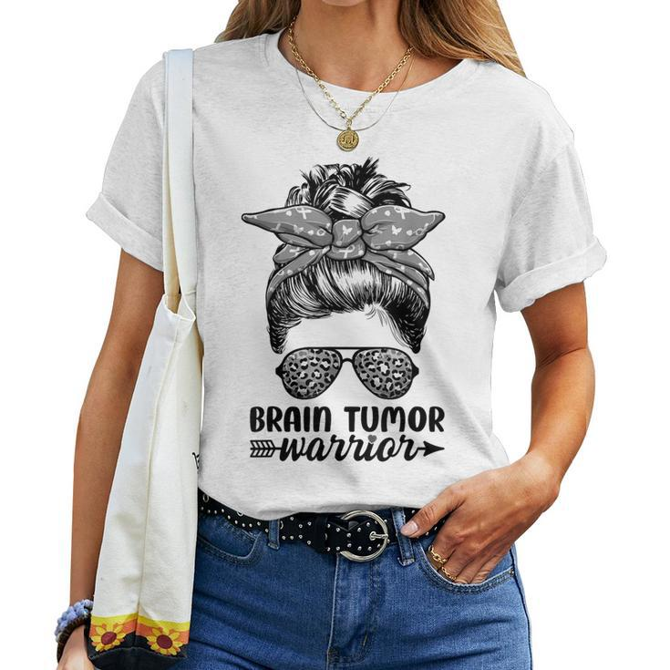 Brain Tumor Warrior Messy Bun Brain Tumor Awareness Women T-shirt