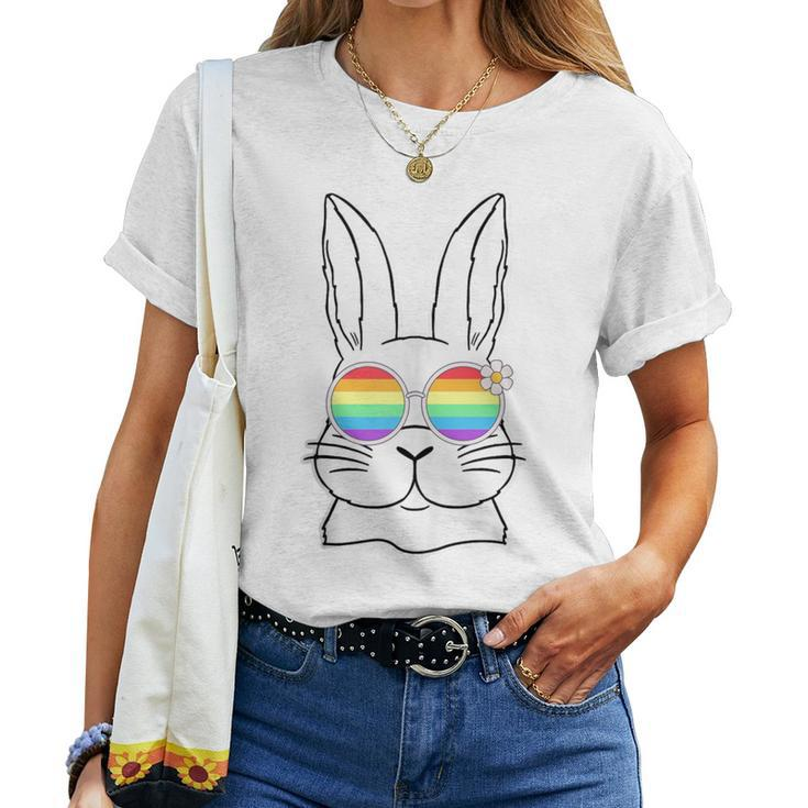 Bunny Gay Pride Lgbtq Bunny Rainbow Sunglasses Happy Easter Women T-shirt