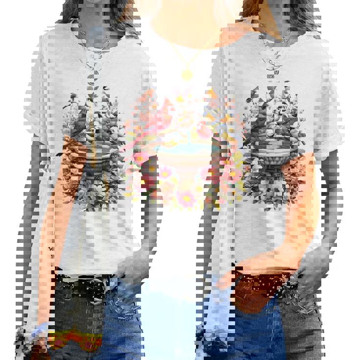 Cardinal & Chickadee Birds Spring Flowers Women T-shirt