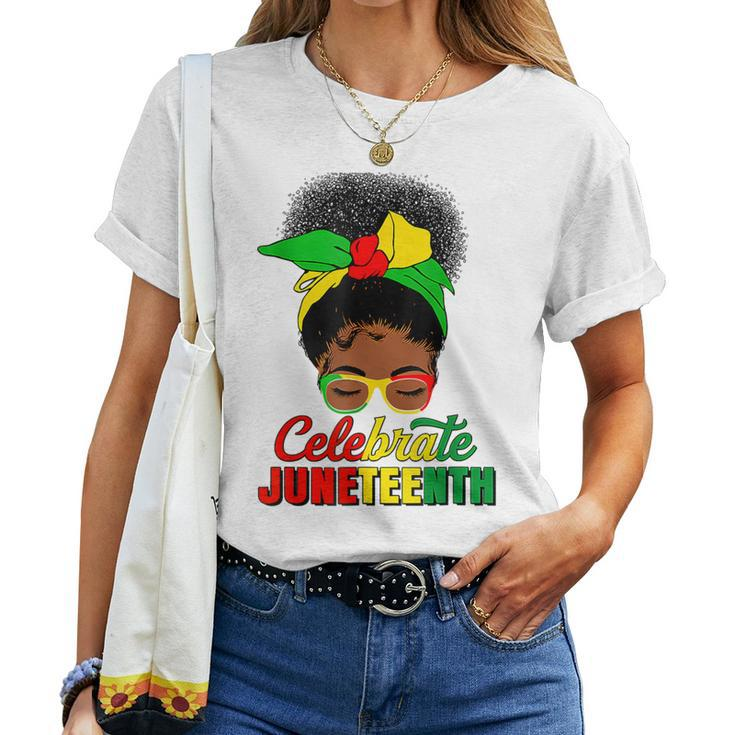 Celebrate Junenth Black Messy Bun 1865 Emancipation Women T-shirt
