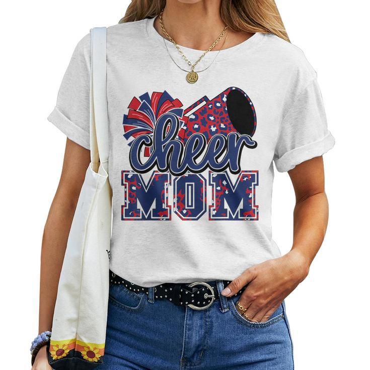 Cheer Mom Navy Red Leopard Cheer Poms & Megaphone Women T-shirt