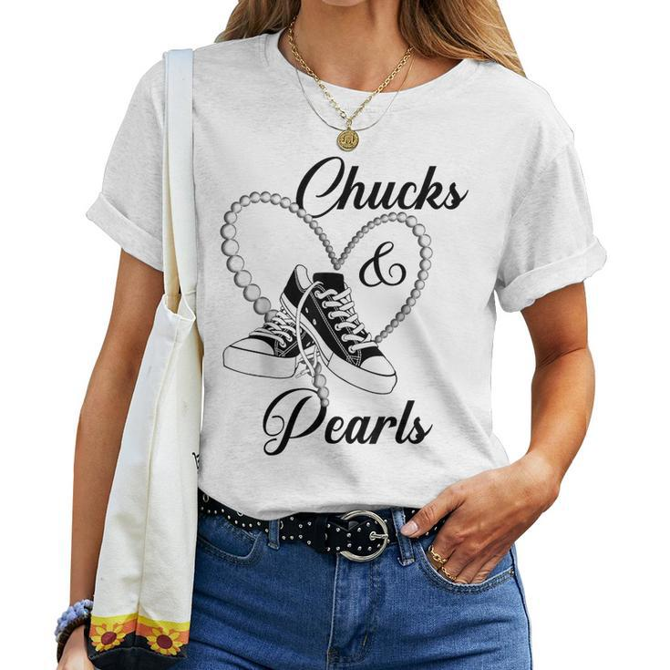 Chucks And Pearls Black 2023 For And Women T-shirt