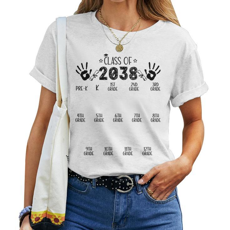 Class Of 2038 Grow With Me Pre-K To 12Th Grade Handprint Women T-shirt