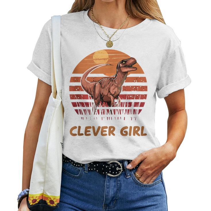 Clever Girl Dinosaur Sunset Retro Vintage For A Dino Lover Women T-shirt