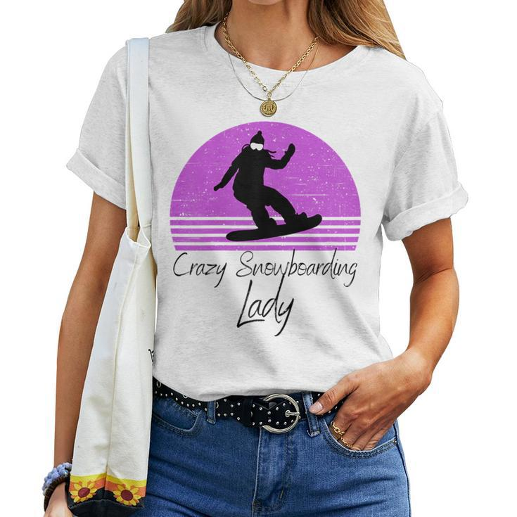 Crazy Snowboarding Lady Retro Vintage Snowboarder Women T-shirt