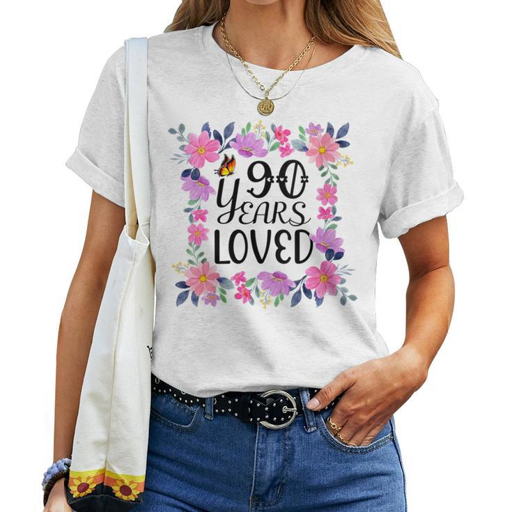 Floral 90Th Birthday Present 90 Years Loved Women T-shirt