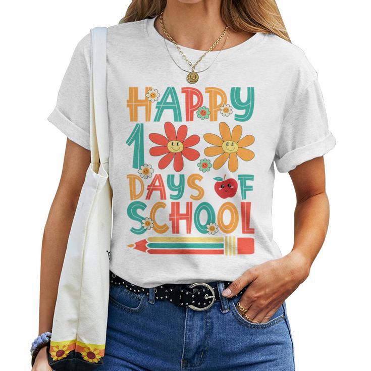 Groovy Happy 100 Days Of School Teacher Student 100Th Day Women T-shirt