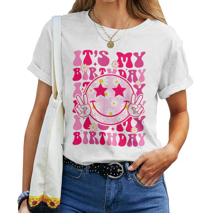Groovy It's My Birthday Ns Girls Pink Smile Face Women T-shirt