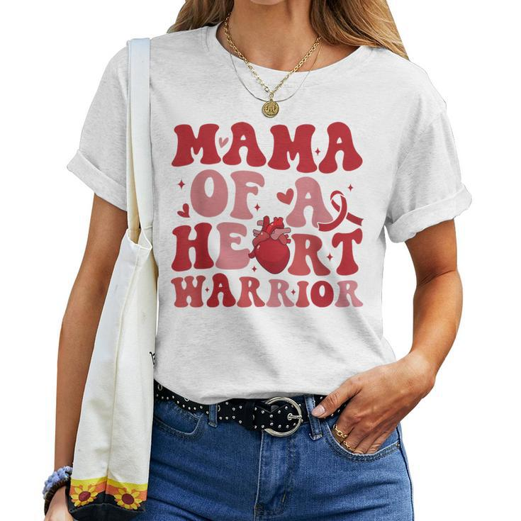 Groovy Mama Of A Heart Warrior Chd Awareness Heart Disease Women T-shirt