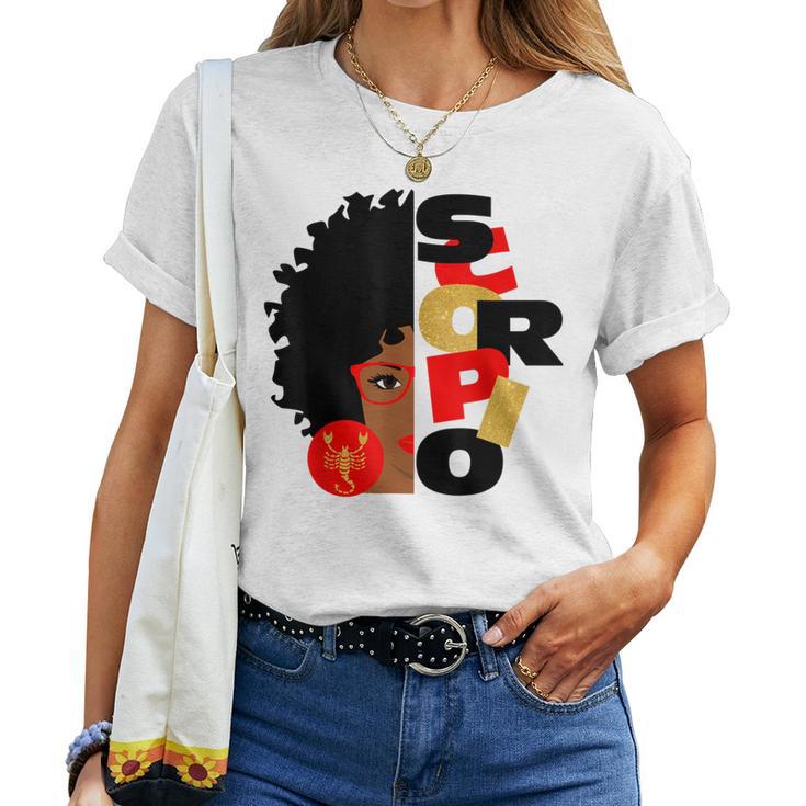 Half Face Scorpio Black Queen Birthday Zodiac Curly Hair Women T-shirt