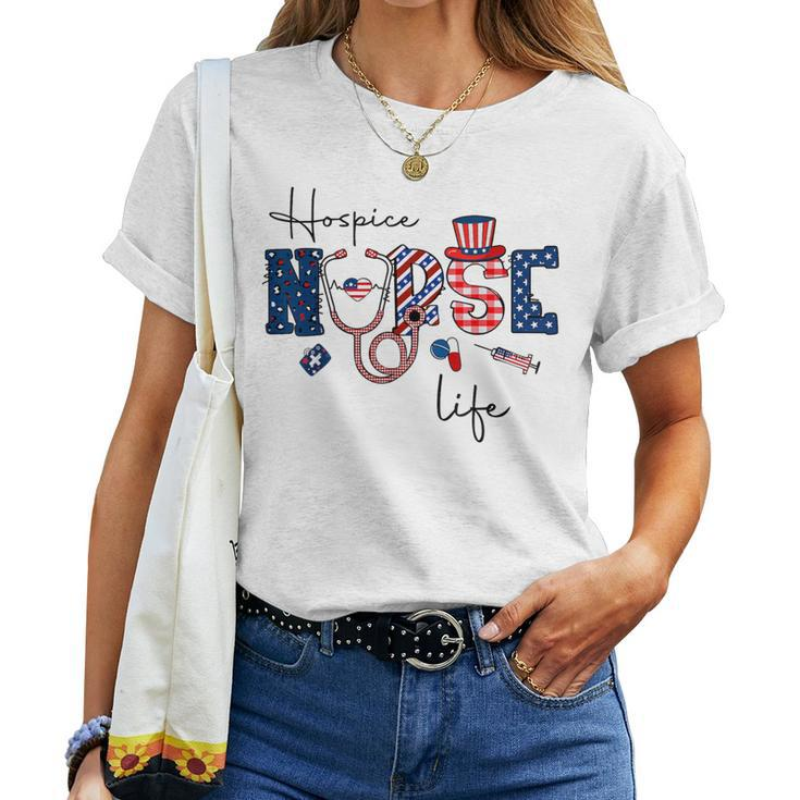 Happy 4Th Of July Hospice Nurse Life American Flag Men Women T-shirt