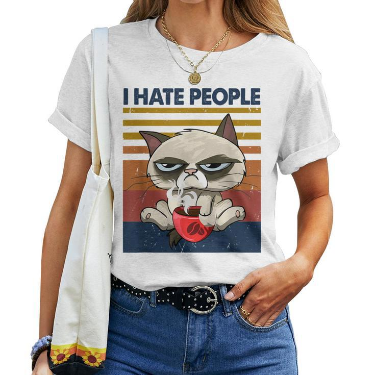 I Hate People Vintage T I Hate People Cat Coffee Women T-shirt