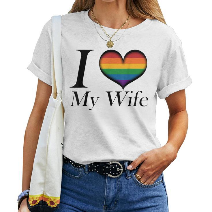 I Heart My Wife Lesbian Pride Typography With Rainbow Heart Women T-shirt