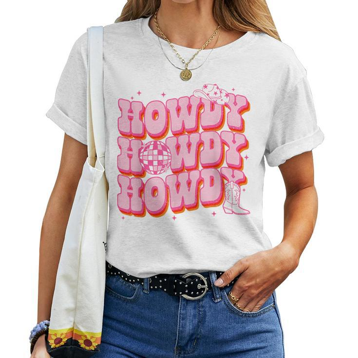 Howdy Southern Western Girl Country Rodeo Pink Cowgirl Disco Women T-shirt