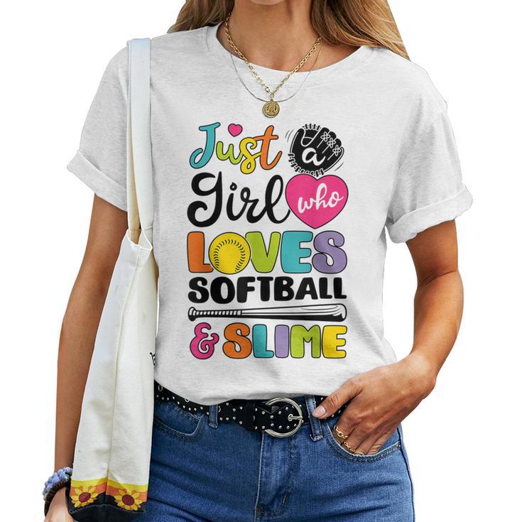 Just A Girl Who Loves Softball And Slime Sports Women T-shirt