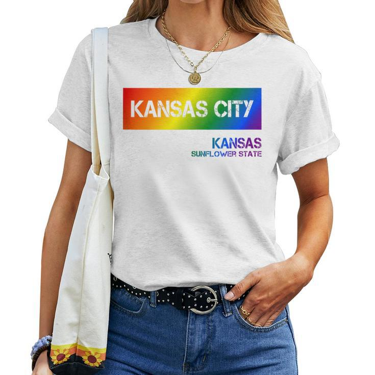 Kansas City Kansas Vintage Lgbtqai Rainbow Women T-shirt